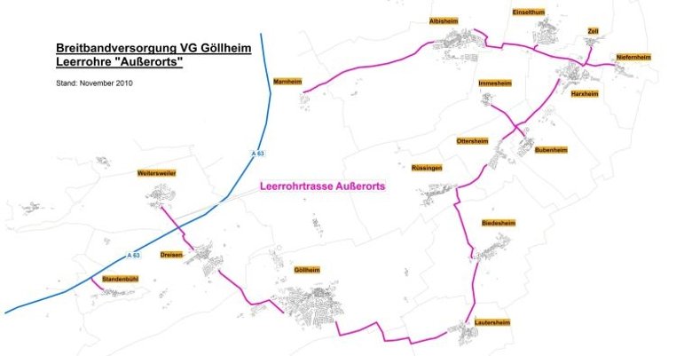 Map of the course of the pipe out of town