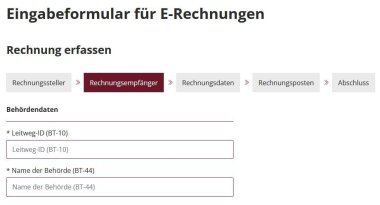 Input form for e-invoices for the invoice recipient