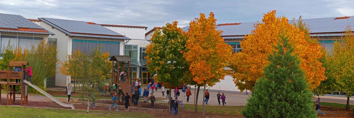 Children playing in the yard of the elementary school