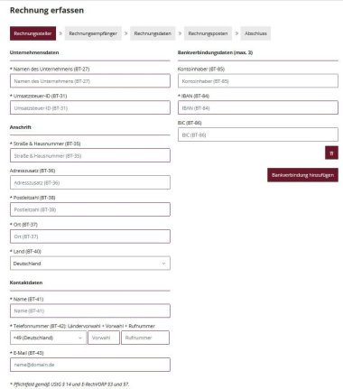 Input form for e-invoices for the biller