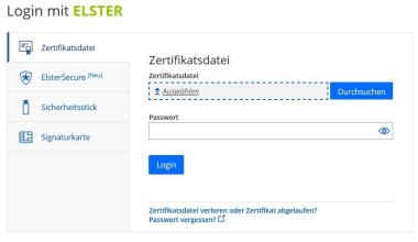Login mit ELSTER-Fenster