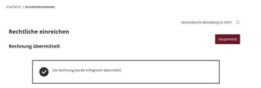 Abschlussbildschirm beim erfolgreichen Übermitteln der e-Rechnung